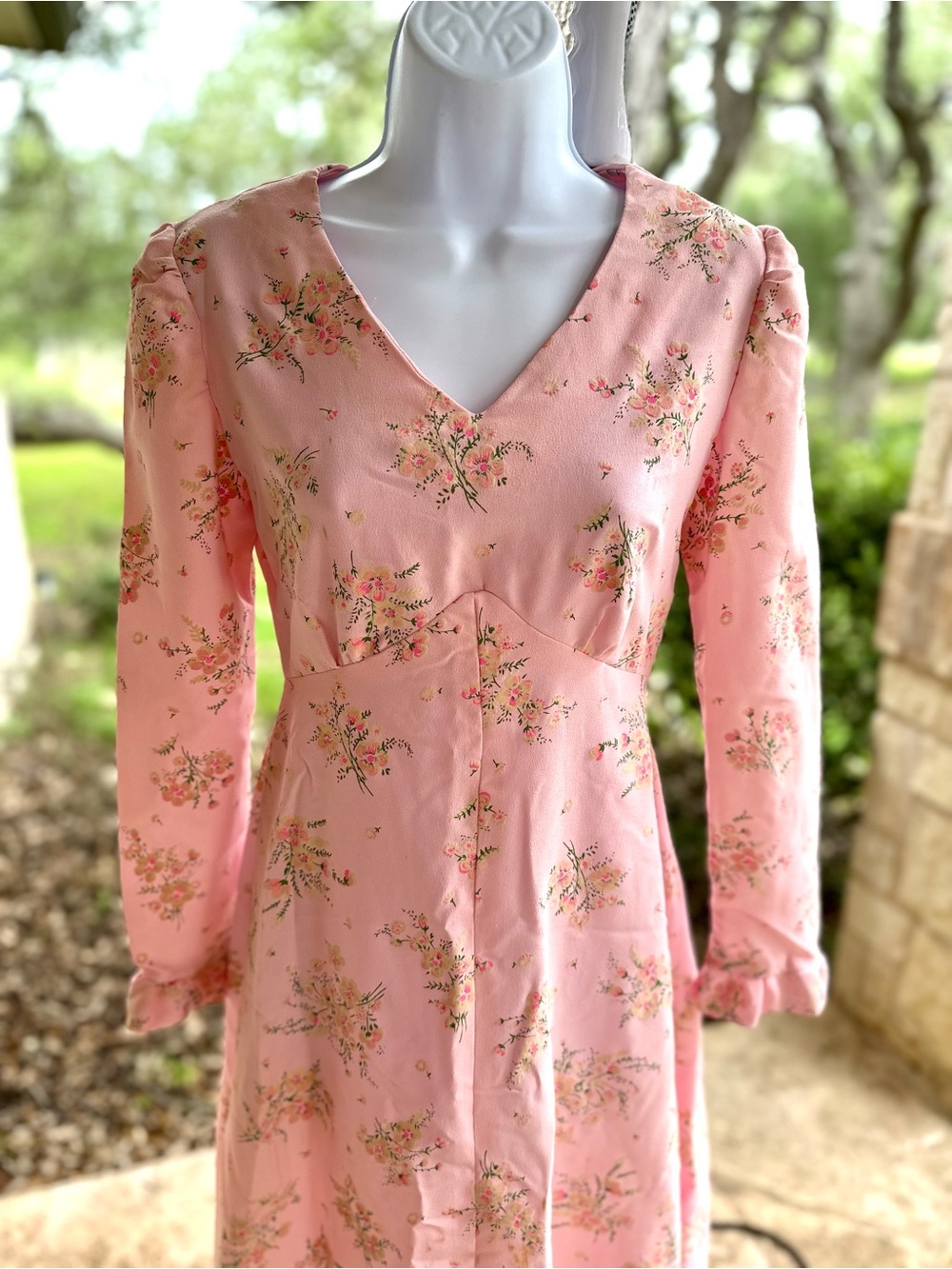 STUNNING Handmade Cottagecore Vintage Pink Floral Long Sleeve Maxi Dress - Picture 6 of 16
